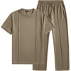 image:imageJMIERR Mens 2 Piece Set Short Sleeve Shirts and Pants Summer Textured Suits  Crewneck T Shirts Drawstring Pants Pockets Sportwear Vacation Athletic Cruise Beach CasualKhaki