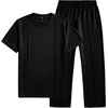image:imageJMIERR Mens 2 Piece Set Short Sleeve Shirts and Pants Summer Textured Suits  Crewneck T Shirts Drawstring Pants Pockets Sportwear Vacation Athletic Cruise Beach CasualBlack