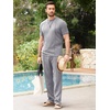 image:imageJMIERR Mens 2 Piece Set Short Sleeve Shirts and Pants Summer Textured Suits  Crewneck T Shirts Drawstring Pants Pockets Sportwear Vacation Athletic Cruise Beach CasualLight Grey
