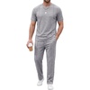 image:imageJMIERR Mens 2 Piece Set Short Sleeve Shirts and Pants Summer Textured Suits  Crewneck T Shirts Drawstring Pants Pockets Sportwear Vacation Athletic Cruise Beach CasualLight Grey