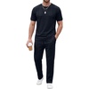 image:imageJMIERR Mens 2 Piece Set Short Sleeve Shirts and Pants Summer Textured Suits  Crewneck T Shirts Drawstring Pants Pockets Sportwear Vacation Athletic Cruise Beach CasualNavy Blue