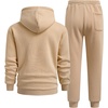 image:imageJMIERR Mens Hoodie Jogger Pants Set Fleece Lined Zip Up Two Piece Tracksuit  Fleecelined warmth fullzip hoodie jogger pants set kangaroo pocket leather zipper pull ribbed cuffs and hemLight French Beige
