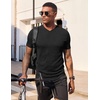 image:imageJMIERR Mens Texture VNeck Short Sleeve TShirt  Textured Vneck tee with stretch breathable short sleeve slim fit spring summer casual wearBlack