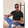 image:imageJMIERR Mens Texture VNeck Short Sleeve TShirt  Textured Vneck tee with stretch breathable short sleeve slim fit spring summer casual wearBlack