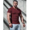 image:imageJMIERR Mens Texture VNeck Short Sleeve TShirt  Textured Vneck tee with stretch breathable short sleeve slim fit spring summer casual wearBurgundy