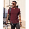image:imageJMIERR Mens Texture VNeck Short Sleeve TShirt  Textured Vneck tee with stretch breathable short sleeve slim fit spring summer casual wearBurgundy