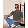 image:imageJMIERR Mens Texture VNeck Short Sleeve TShirt  Textured Vneck tee with stretch breathable short sleeve slim fit spring summer casual wearDark Grey
