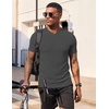 image:imageJMIERR Mens Texture VNeck Short Sleeve TShirt  Textured Vneck tee with stretch breathable short sleeve slim fit spring summer casual wearDark Grey