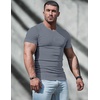 image:imageJMIERR Mens Texture VNeck Short Sleeve TShirt  Textured Vneck tee with stretch breathable short sleeve slim fit spring summer casual wearGray