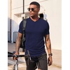 image:imageJMIERR Mens Texture VNeck Short Sleeve TShirt  Textured Vneck tee with stretch breathable short sleeve slim fit spring summer casual wearNavy Blue