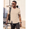 image:imageJMIERR Mens Texture VNeck Short Sleeve TShirt  Textured Vneck tee with stretch breathable short sleeve slim fit spring summer casual wearParchment