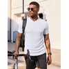 image:imageJMIERR Mens Texture VNeck Short Sleeve TShirt  Textured Vneck tee with stretch breathable short sleeve slim fit spring summer casual wearWhite