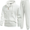 image:imageJMIERR Mens Hoodie Jogger Pants Set Fleece Lined Zip Up Two Piece Tracksuit  Fleecelined warmth fullzip hoodie jogger pants set kangaroo pocket leather zipper pull ribbed cuffs and hemWhite