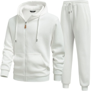image:imageJMIERR Mens Hoodie Jogger Pants Set Fleece Lined Zip Up Two Piece Tracksuit  Fleecelined warmth fullzip hoodie jogger pants set kangaroo pocket leather zipper pull ribbed cuffs and hemWhite