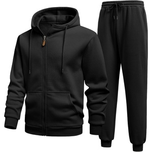 image:imageJMIERR Mens Hoodie Jogger Pants Set Fleece Lined Zip Up Two Piece Tracksuit  Fleecelined warmth fullzip hoodie jogger pants set kangaroo pocket leather zipper pull ribbed cuffs and hemBlack