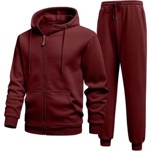 image:imageJMIERR Mens Hoodie Jogger Pants Set Fleece Lined Zip Up Two Piece Tracksuit  Fleecelined warmth fullzip hoodie jogger pants set kangaroo pocket leather zipper pull ribbed cuffs and hemBurgundy