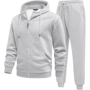 image:imageJMIERR Mens Hoodie Jogger Pants Set Fleece Lined Zip Up Two Piece Tracksuit  Fleecelined warmth fullzip hoodie jogger pants set kangaroo pocket leather zipper pull ribbed cuffs and hemLight Grey