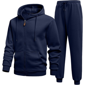 image:imageJMIERR Mens Hoodie Jogger Pants Set Fleece Lined Zip Up Two Piece Tracksuit  Fleecelined warmth fullzip hoodie jogger pants set kangaroo pocket leather zipper pull ribbed cuffs and hemNavy Blue