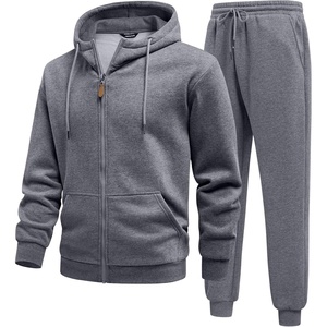 image:imageJMIERR Mens Hoodie Jogger Pants Set Fleece Lined Zip Up Two Piece Tracksuit  Fleecelined warmth fullzip hoodie jogger pants set kangaroo pocket leather zipper pull ribbed cuffs and hemMedium Grey
