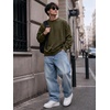 image:imageJMIERR Mens Acid Wash Cotton Vintage Relaxed Fit Crewneck Sweatshirt  Ribbed Collar Cuffs Long Sleeve Casual Pullover Drop Shoulder Y2K Streetwear Top Weekend Outings Fall Winter FashionMoss Green
