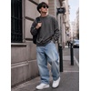 image:imageJMIERR Mens Acid Wash Cotton Vintage Relaxed Fit Crewneck Sweatshirt  Ribbed Collar Cuffs Long Sleeve Casual Pullover Drop Shoulder Y2K Streetwear Top Weekend Outings Fall Winter FashionDark Grey