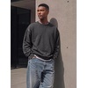image:imageJMIERR Mens Acid Wash Cotton Vintage Relaxed Fit Crewneck Sweatshirt  Ribbed Collar Cuffs Long Sleeve Casual Pullover Drop Shoulder Y2K Streetwear Top Weekend Outings Fall Winter FashionDark Grey