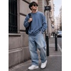 image:imageJMIERR Mens Acid Wash Cotton Vintage Relaxed Fit Crewneck Sweatshirt  Ribbed Collar Cuffs Long Sleeve Casual Pullover Drop Shoulder Y2K Streetwear Top Weekend Outings Fall Winter FashionSail Blue