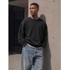 image:imageJMIERR Mens Acid Wash Cotton Vintage Relaxed Fit Crewneck Sweatshirt  Ribbed Collar Cuffs Long Sleeve Casual Pullover Drop Shoulder Y2K Streetwear Top Weekend Outings Fall Winter FashionBlack