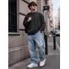 image:imageJMIERR Mens Acid Wash Cotton Vintage Relaxed Fit Crewneck Sweatshirt  Ribbed Collar Cuffs Long Sleeve Casual Pullover Drop Shoulder Y2K Streetwear Top Weekend Outings Fall Winter FashionBlack