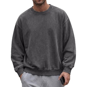 image:imageJMIERR Mens Acid Wash Cotton Vintage Relaxed Fit Crewneck Sweatshirt  Ribbed Collar Cuffs Long Sleeve Casual Pullover Drop Shoulder Y2K Streetwear Top Weekend Outings Fall Winter FashionDark Grey