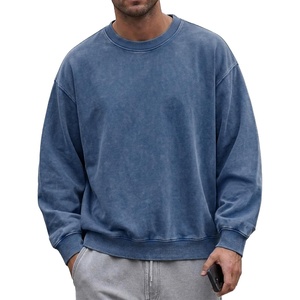 image:imageJMIERR Mens Acid Wash Cotton Vintage Relaxed Fit Crewneck Sweatshirt  Ribbed Collar Cuffs Long Sleeve Casual Pullover Drop Shoulder Y2K Streetwear Top Weekend Outings Fall Winter FashionSail Blue