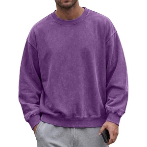 image:imageJMIERR Mens Acid Wash Cotton Vintage Relaxed Fit Crewneck Sweatshirt  Ribbed Collar Cuffs Long Sleeve Casual Pullover Drop Shoulder Y2K Streetwear Top Weekend Outings Fall Winter FashionTillandsia Purple
