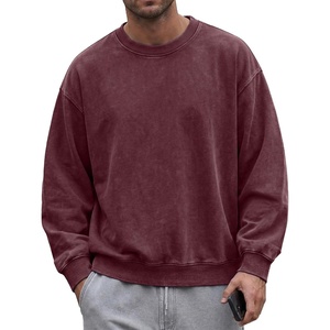 image:imageJMIERR Mens Acid Wash Cotton Vintage Relaxed Fit Crewneck Sweatshirt  Ribbed Collar Cuffs Long Sleeve Casual Pullover Drop Shoulder Y2K Streetwear Top Weekend Outings Fall Winter FashionWild Ginger