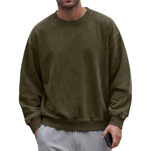image:imageJMIERR Mens Acid Wash Cotton Vintage Relaxed Fit Crewneck Sweatshirt  Ribbed Collar Cuffs Long Sleeve Casual Pullover Drop Shoulder Y2K Streetwear Top Weekend Outings Fall Winter FashionMoss Green