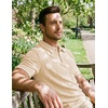 image:imageJMIERR Mens Textured Collared Casual Short Sleeve Knit Polo ShirtsApricot