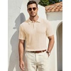 image:imageJMIERR Mens Textured Collared Casual Short Sleeve Knit Polo ShirtsApricot