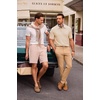 image:imageJMIERR Mens Textured Collared Casual Short Sleeve Knit Polo ShirtsApricot