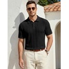 image:imageJMIERR Mens Textured Collared Casual Short Sleeve Knit Polo ShirtsBlack