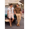 image:imageJMIERR Mens Textured Collared Casual Short Sleeve Knit Polo ShirtsChestnut