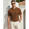 image:imageJMIERR Mens Textured Collared Casual Short Sleeve Knit Polo ShirtsChestnut