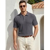 image:imageJMIERR Mens Textured Collared Casual Short Sleeve Knit Polo ShirtsDark Grey