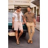 image:imageJMIERR Mens Textured Collared Casual Short Sleeve Knit Polo ShirtsDark Khaki
