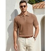 image:imageJMIERR Mens Textured Collared Casual Short Sleeve Knit Polo ShirtsDark Khaki