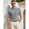 image:imageJMIERR Mens Textured Collared Casual Short Sleeve Knit Polo ShirtsGray