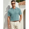 image:imageJMIERR Mens Textured Collared Casual Short Sleeve Knit Polo ShirtsGreen Bay