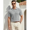 image:imageJMIERR Mens Textured Collared Casual Short Sleeve Knit Polo ShirtsLight Grey