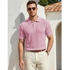 image:imageJMIERR Mens Textured Collared Casual Short Sleeve Knit Polo ShirtsPink