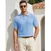 image:imageJMIERR Mens Textured Collared Casual Short Sleeve Knit Polo ShirtsSapphire Blue