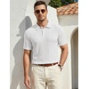 image:imageJMIERR Mens Textured Collared Casual Short Sleeve Knit Polo ShirtsWhite
