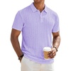 image:imageJMIERR Mens Textured Collared Casual Short Sleeve Knit Polo ShirtsLight Purple